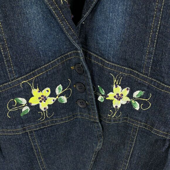 New Baby Gassy Gooma Boutique Floral Painted Denim Jacket Top Beaded Girl Size 8 - Picture 4 of 7
